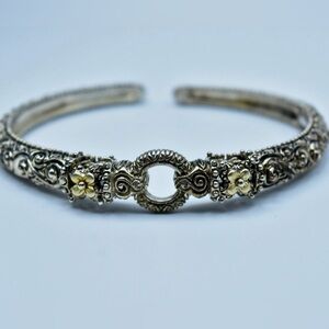 BARBARA BIXBY STERLING SILVER 925 18K YG GOLD FLOWER HINGE CUFF BRACELET 6.25"